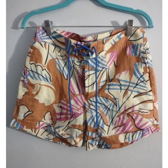 J.Crew  Short Womens Sz 2 Linen Blend Lightweight Casual Floral Brown Blue Pink - Picture 1 of 5